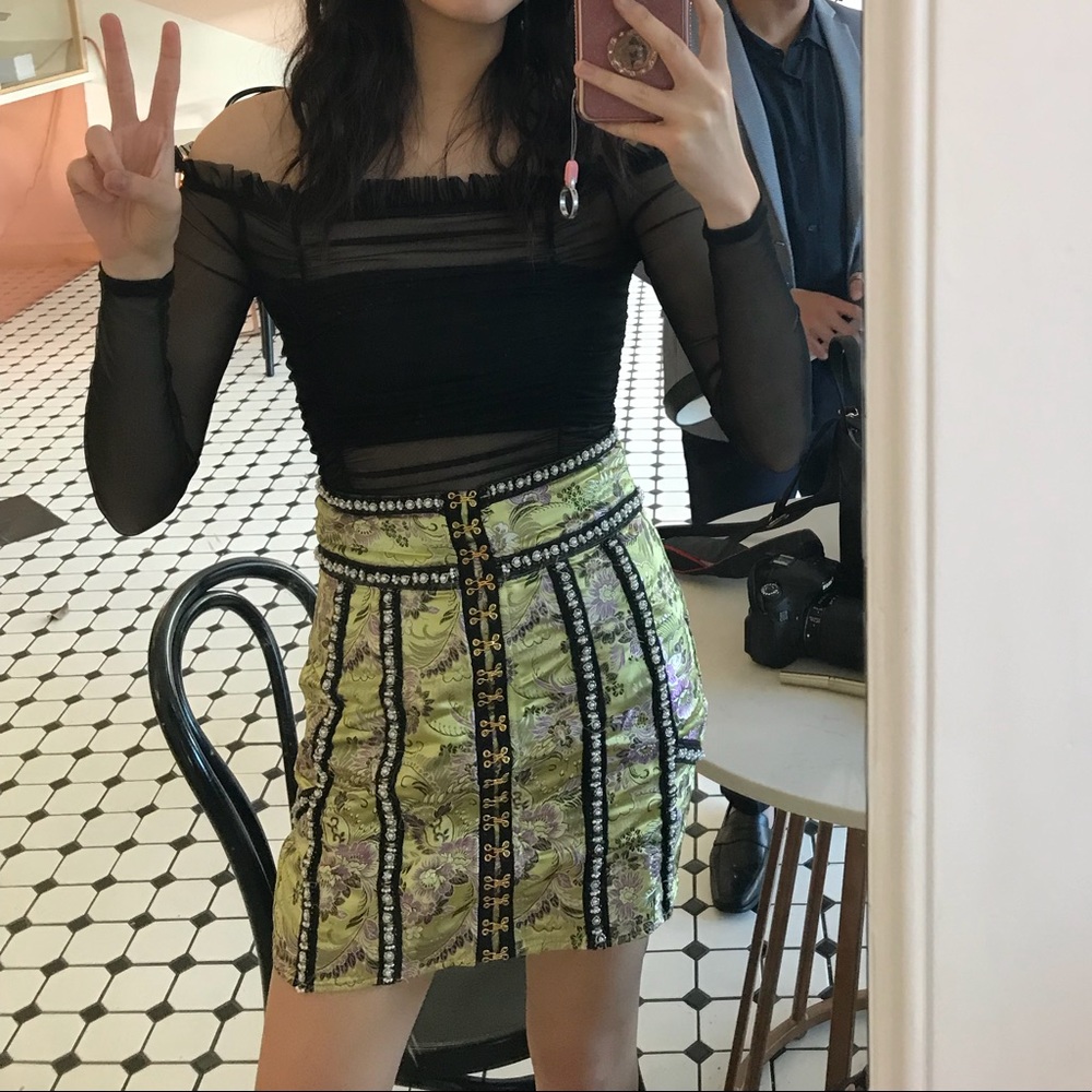 Lime green oriental satin skirt embellishments